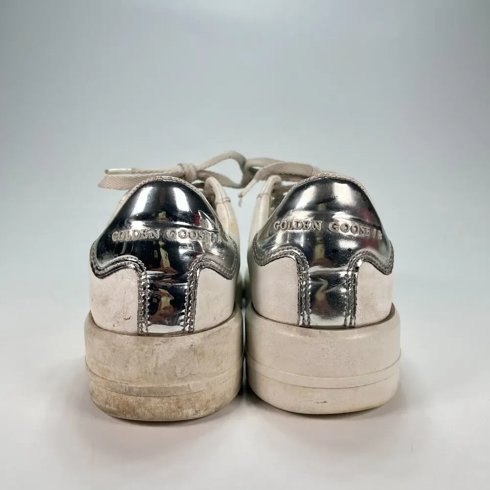 Golden Goose Purestar White Silver Leather Sneakers Women's Size US 7.5 EU 38 - Picture 5 of 12